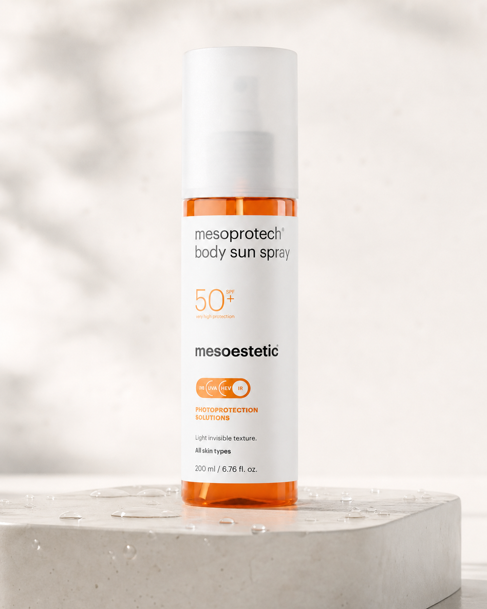 mesoprotech body sun spray SPF50+ sunscreen bottle